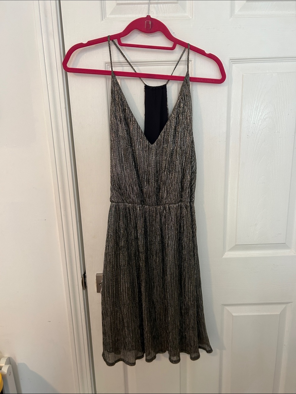Forever 21 Metallic Silver V-Neck Spaghetti Strap Midi Dress